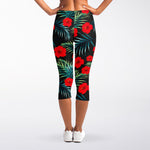 Tropical Hibiscus Leaves Pattern Print Women's Capri Leggings