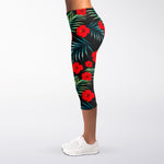 Tropical Hibiscus Leaves Pattern Print Women's Capri Leggings