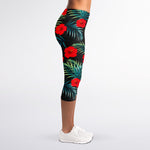 Tropical Hibiscus Leaves Pattern Print Women's Capri Leggings