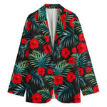 Tropical Hibiscus Leaves Pattern Print Women's Cotton Blazer