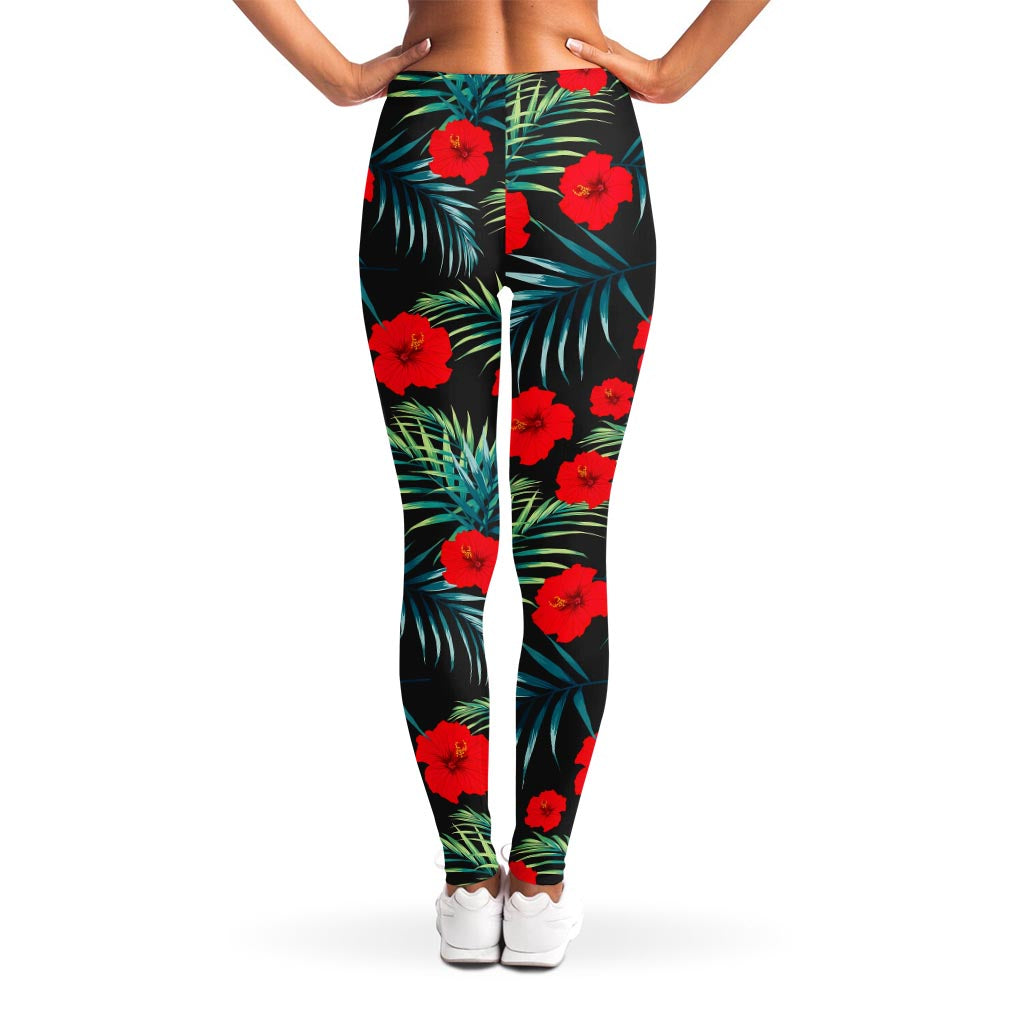Tropical Hibiscus Leaves Pattern Print Women's Leggings