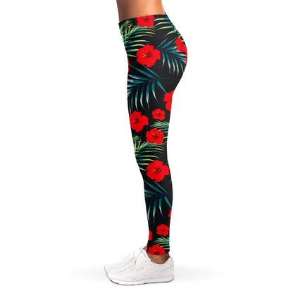 Tropical Hibiscus Leaves Pattern Print Women's Leggings