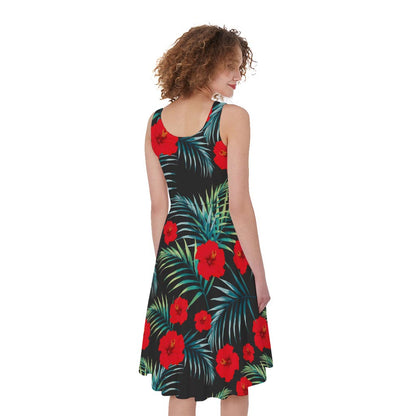 Tropical Hibiscus Leaves Pattern Print Women's Sleeveless Dress