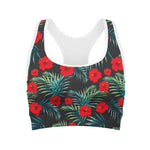 Tropical Hibiscus Leaves Pattern Print Women's Sports Bra