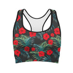 Tropical Hibiscus Leaves Pattern Print Women's Sports Bra