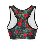 Tropical Hibiscus Leaves Pattern Print Women's Sports Bra