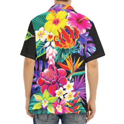 Tropical Hummingbird Print Aloha Shirt