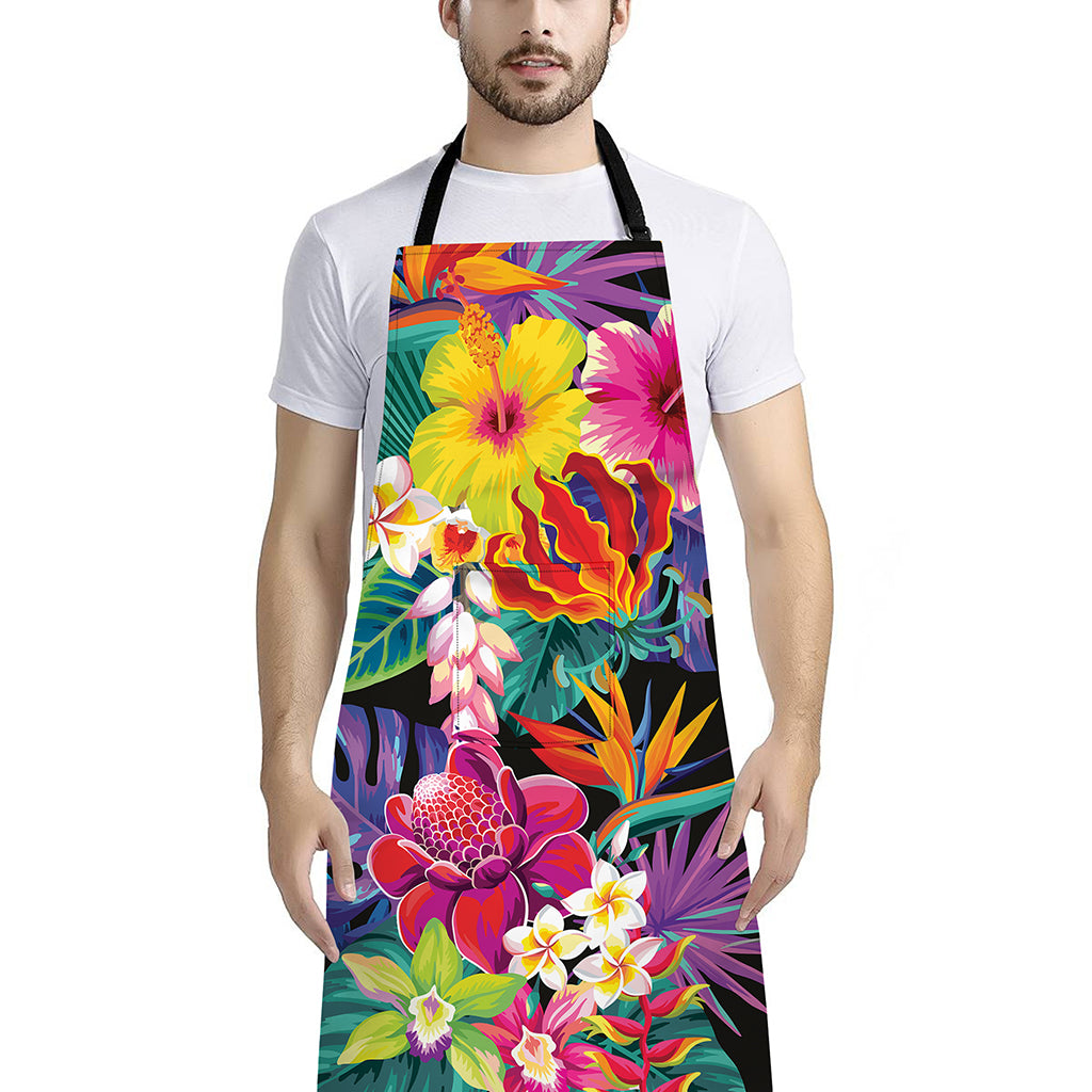 Tropical Hummingbird Print Bib Apron With Pocket