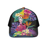 Tropical Hummingbird Print Black Mesh Trucker Cap
