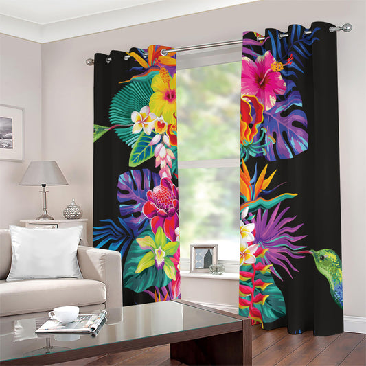Tropical Hummingbird Print Blackout Grommet Curtains