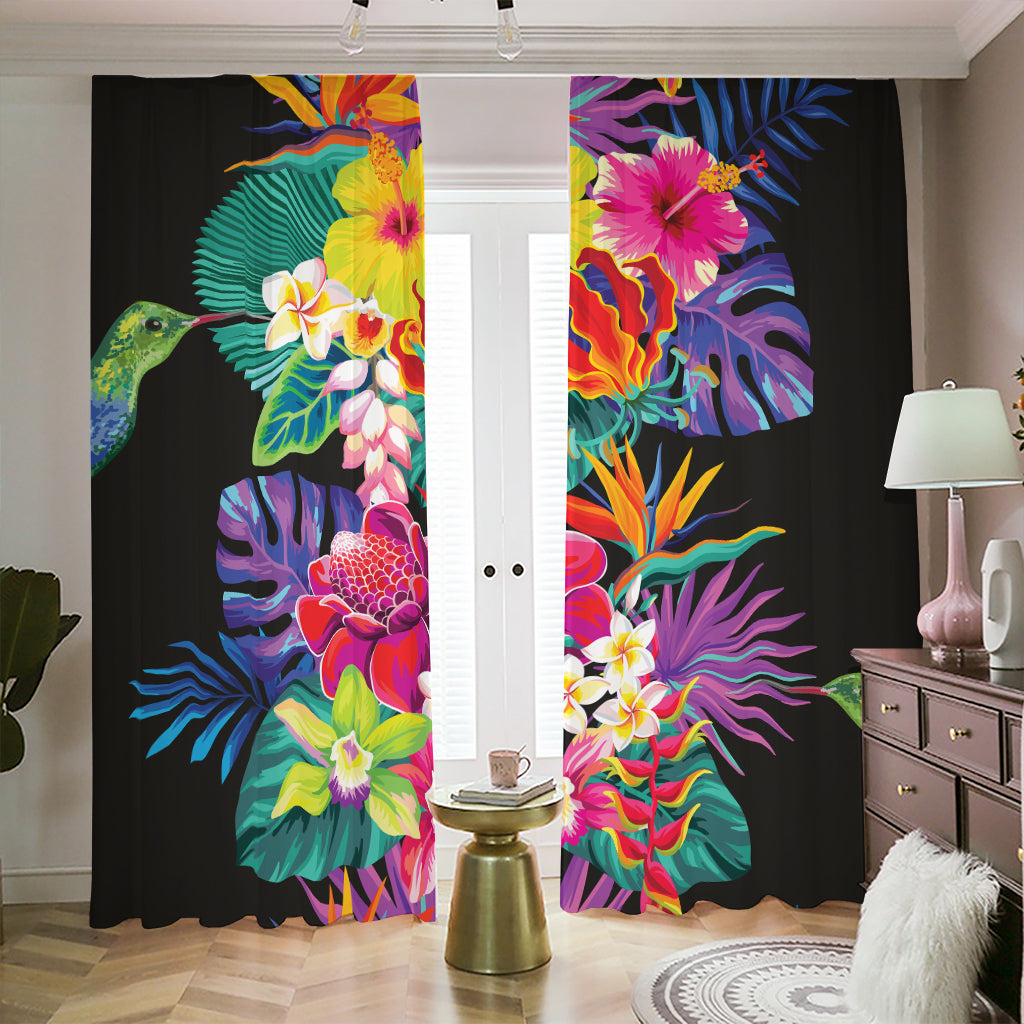 Tropical Hummingbird Print Blackout Pencil Pleat Curtains