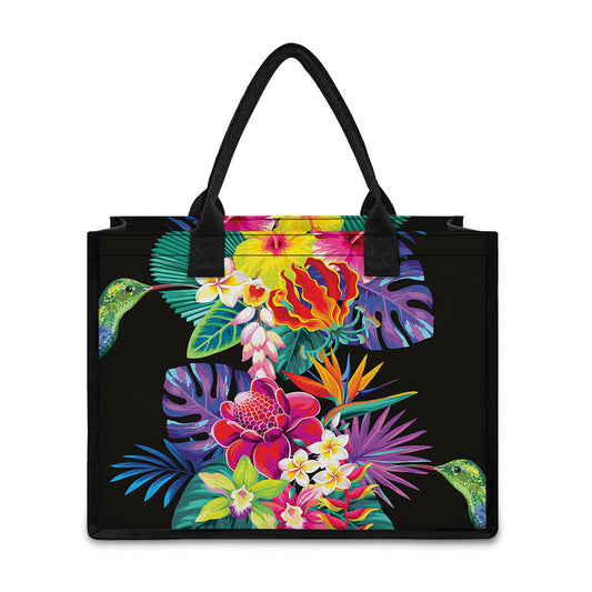 Tropical Hummingbird Print Canvas Tote Bag