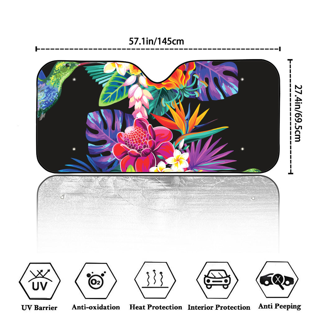 Tropical Hummingbird Print Car Windshield Sun Shade