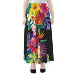 Tropical Hummingbird Print Chiffon Maxi Skirt