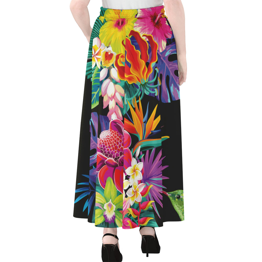 Tropical Hummingbird Print Chiffon Maxi Skirt