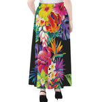 Tropical Hummingbird Print Chiffon Maxi Skirt