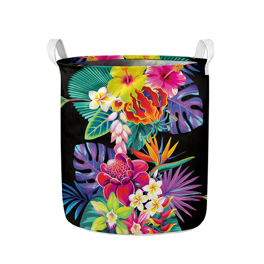 Tropical Hummingbird Print Collapsible Laundry Basket