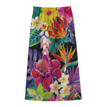Tropical Hummingbird Print Cotton Front Slit Maxi Skirt