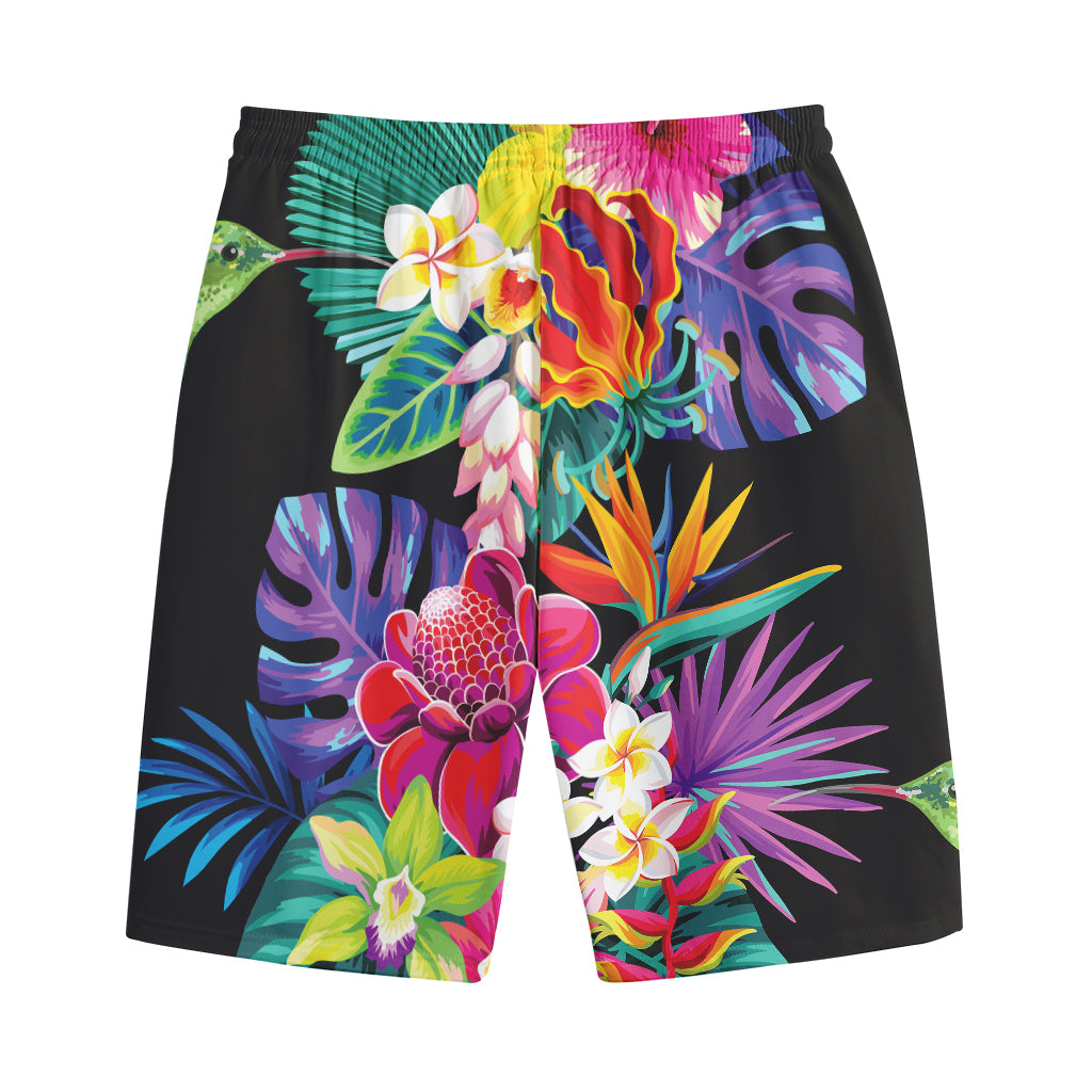 Tropical Hummingbird Print Cotton Shorts