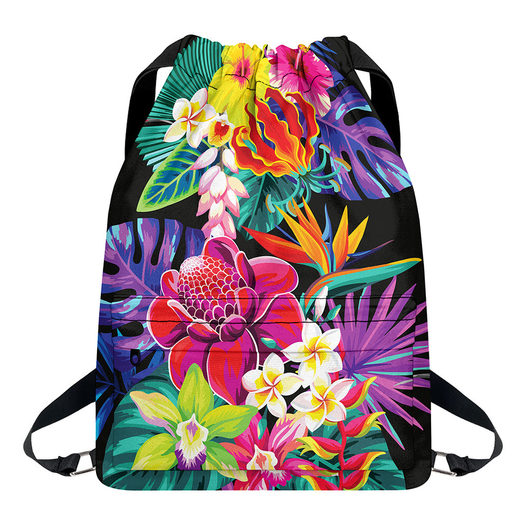 Tropical Hummingbird Print Drawstring Backpack
