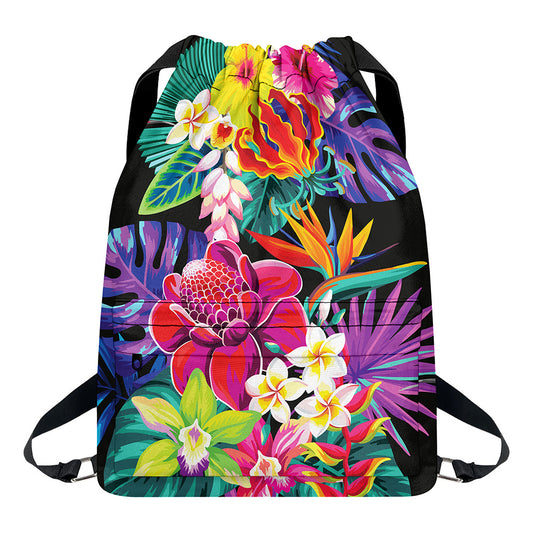 Tropical Hummingbird Print Drawstring Backpack