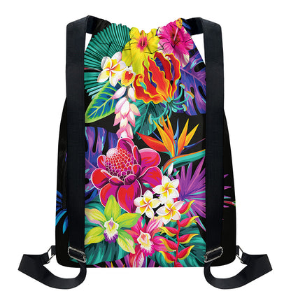 Tropical Hummingbird Print Drawstring Backpack