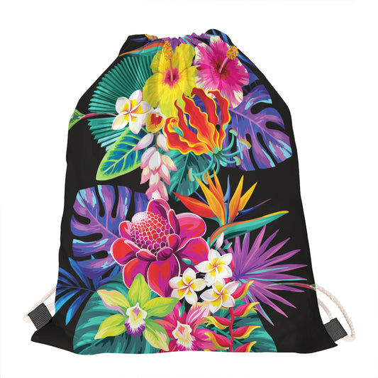 Tropical Hummingbird Print Drawstring Bag