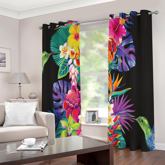 Tropical Hummingbird Print Extra Wide Grommet Curtains