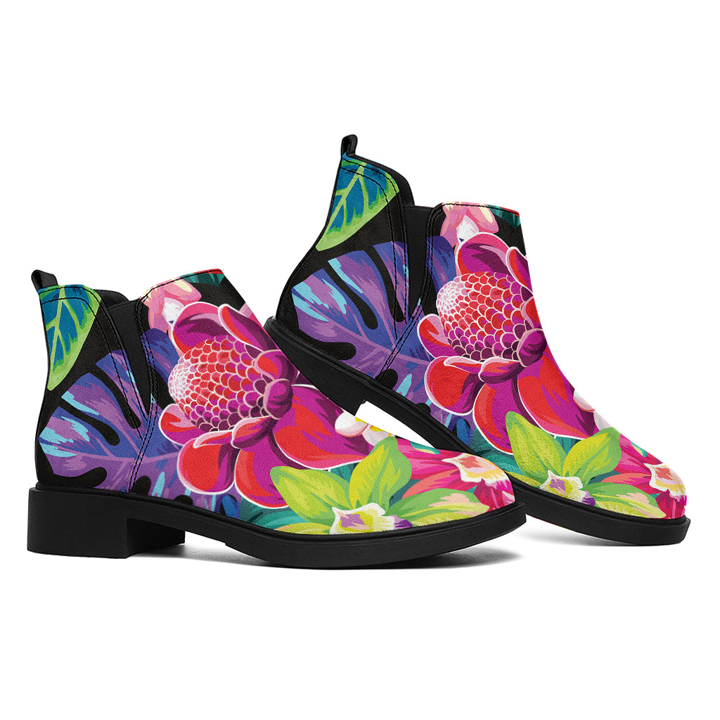 Tropical Hummingbird Print Flat Ankle Boots