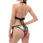 Tropical Hummingbird Print Halter Scoop Tie Side Bikini