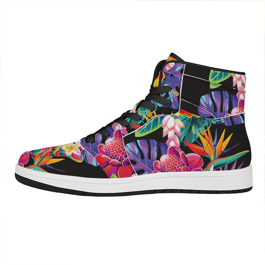 Tropical Hummingbird Print High Top Leather Sneakers