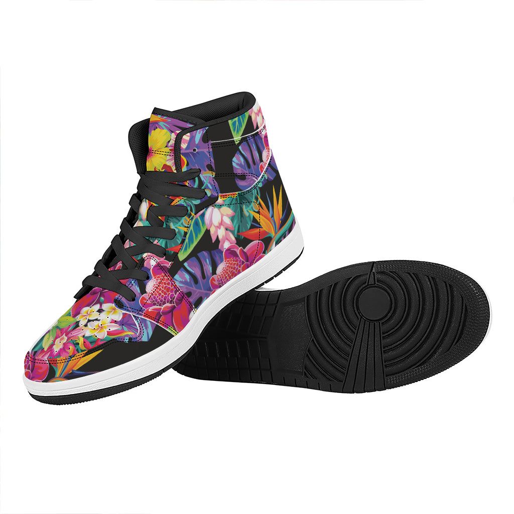 Tropical Hummingbird Print High Top Leather Sneakers