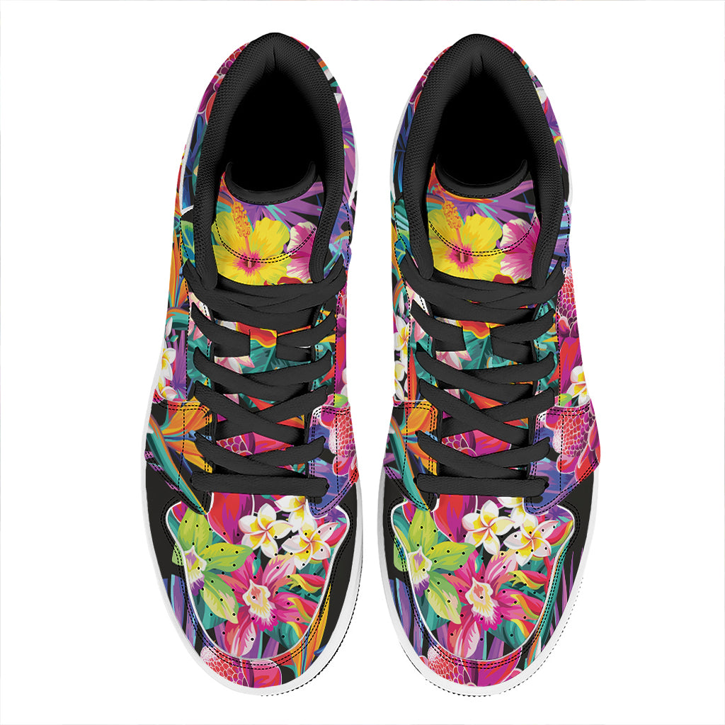 Tropical Hummingbird Print High Top Leather Sneakers
