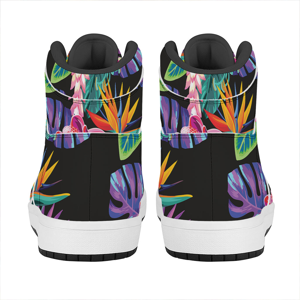 Tropical Hummingbird Print High Top Leather Sneakers