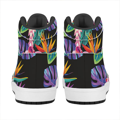 Tropical Hummingbird Print High Top Leather Sneakers