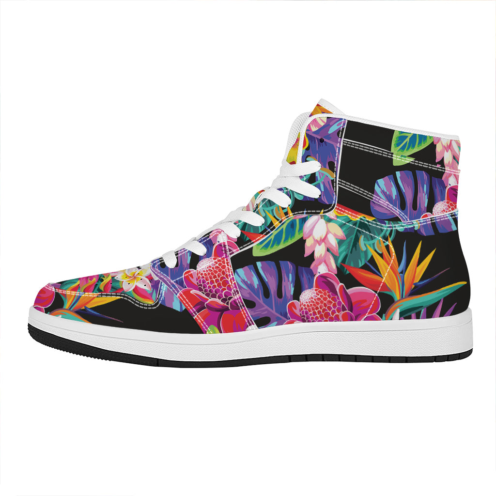 Tropical Hummingbird Print High Top Leather Sneakers