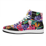 Tropical Hummingbird Print High Top Leather Sneakers