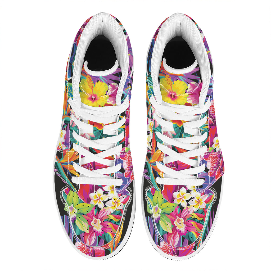 Tropical Hummingbird Print High Top Leather Sneakers