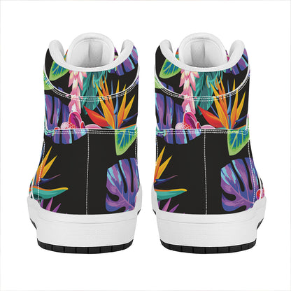 Tropical Hummingbird Print High Top Leather Sneakers