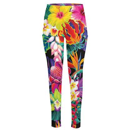 Tropical Hummingbird Print High-Waisted Pocket Leggings