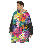 Tropical Hummingbird Print Hoodie Blanket