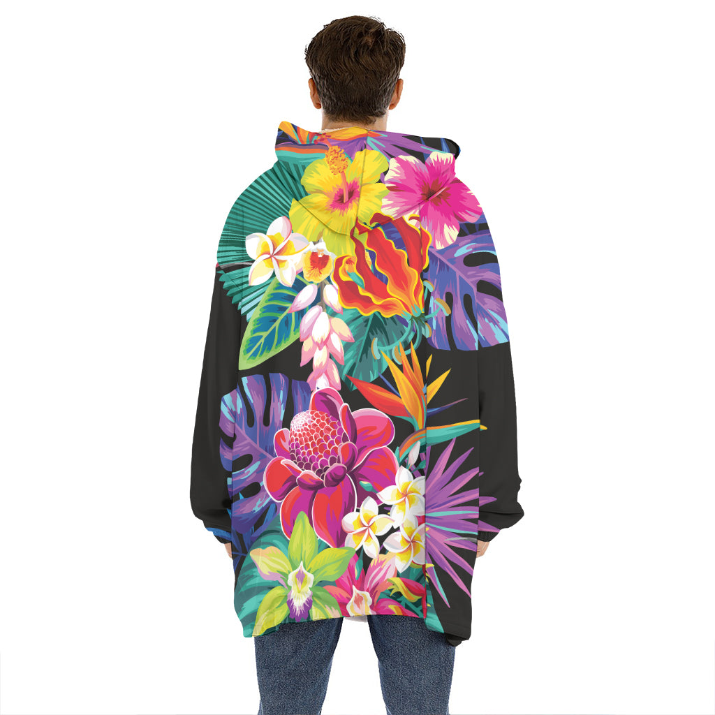 Tropical Hummingbird Print Hoodie Blanket
