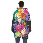 Tropical Hummingbird Print Hoodie Blanket