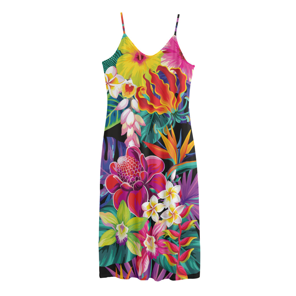 Tropical Hummingbird Print Jersey Midi Cami Dress