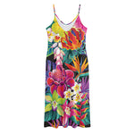 Tropical Hummingbird Print Jersey Midi Cami Dress
