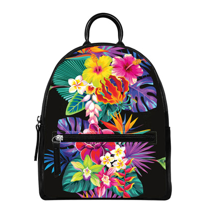 Tropical Hummingbird Print Leather Backpack
