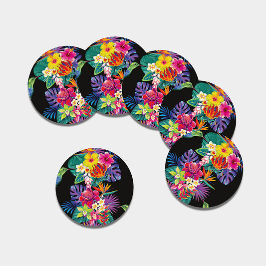 Tropical Hummingbird Print Leather Coaster Set