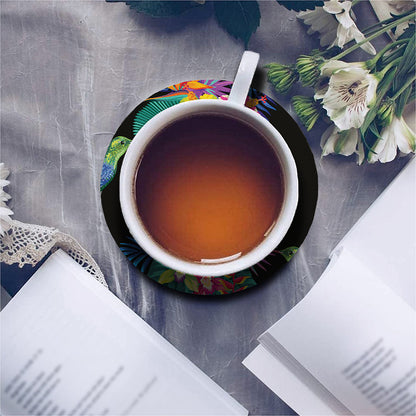 Tropical Hummingbird Print Leather Coaster Set