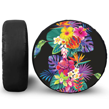 Tropical Hummingbird Print Leather Spare Tire Cover