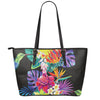 Tropical Hummingbird Print Leather Tote Bag